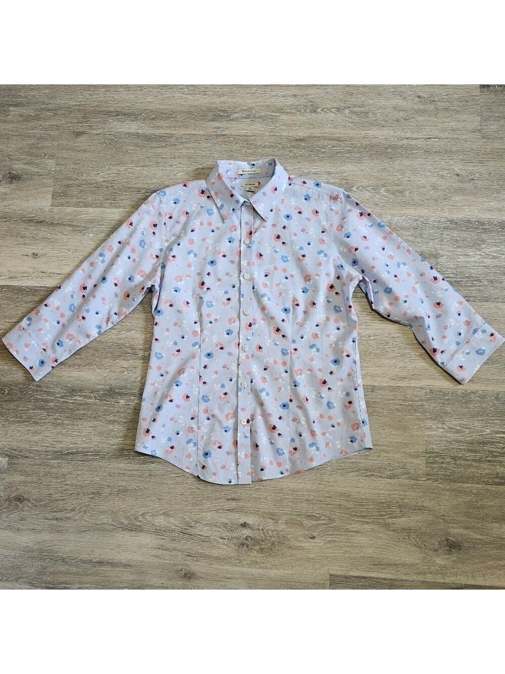 L.L. Bean Floral Wrinkle-Free Pinpoint Oxford Shirt